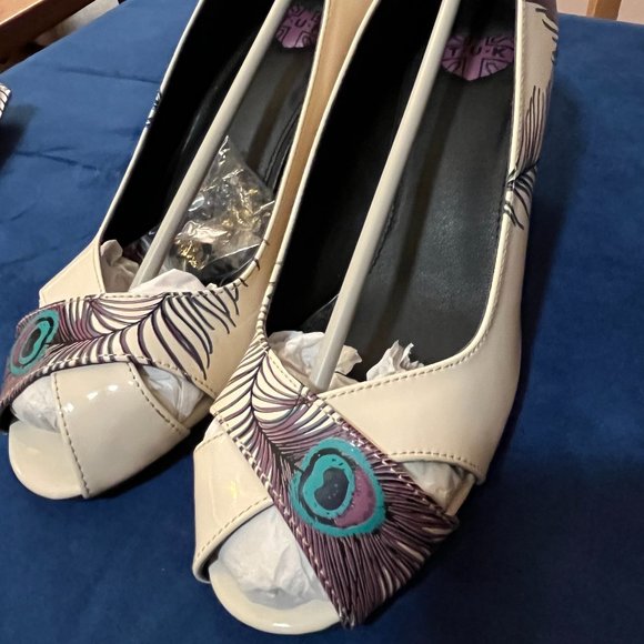 NEW Modcloth TUK Peacock Peep Heels, sz 9 - Picture 2 of 5